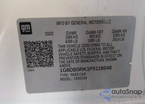 2023 Cadillac Ct4 Premium Luxury z USA, uszkodzony, nr VIN 1G6DB5RK1P0118648